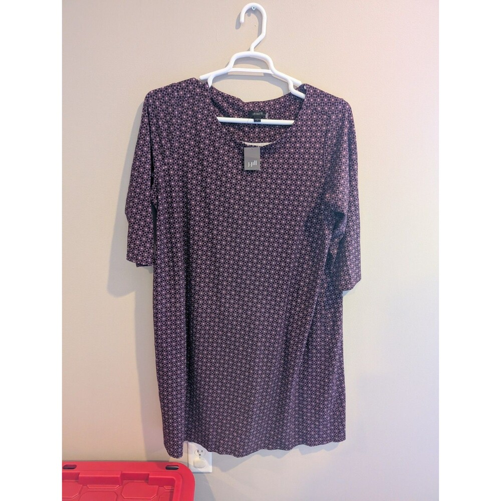 NWT J Jill Dress XL Black Magenta Geometric Ponte Knit Party casual Professional